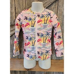 Paper wings girls rash guard size 5 pink long sleeve zip up swim EUC ^*